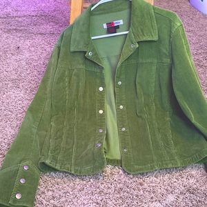 Green corduroy silver button jacket size L fits really nicely